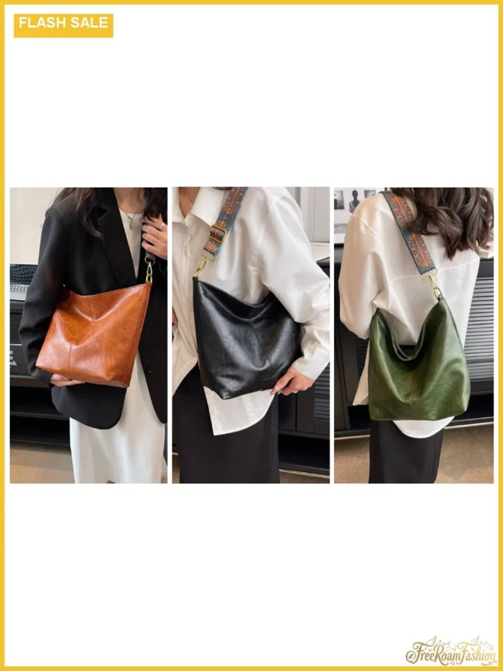 Vegan Leather Hobo Crossbody Bag with Guitar Strap, Zipper Handbag for Women -